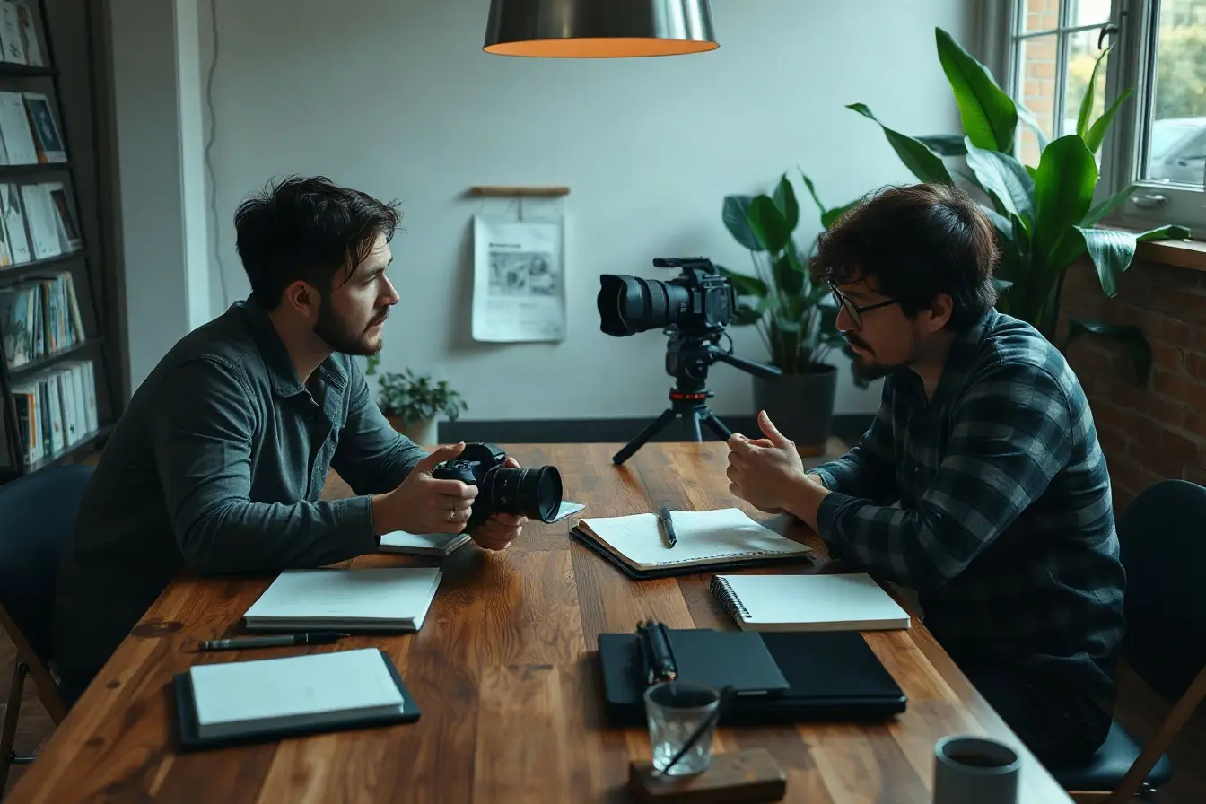 Creative producers reviewing a storyboard and shot list